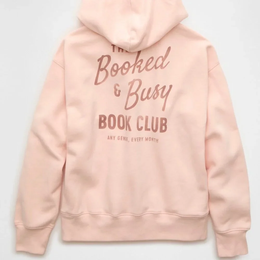 American Eagle Pink Book Club Sweatshirt Hoodie XS NWT Booked & Busy - Picture 11 of 13